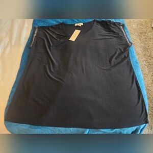 NWT 2X Black Silky Top W/ Beaded Sleeves